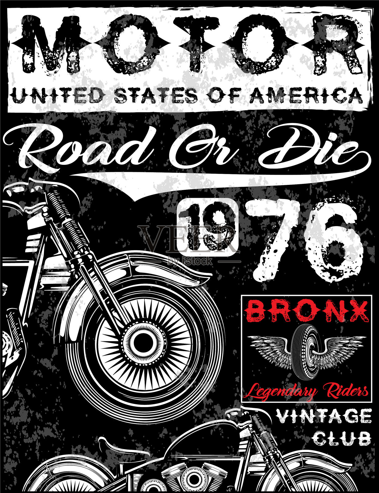 摩托车标签t恤的设计与定制插画图片素材