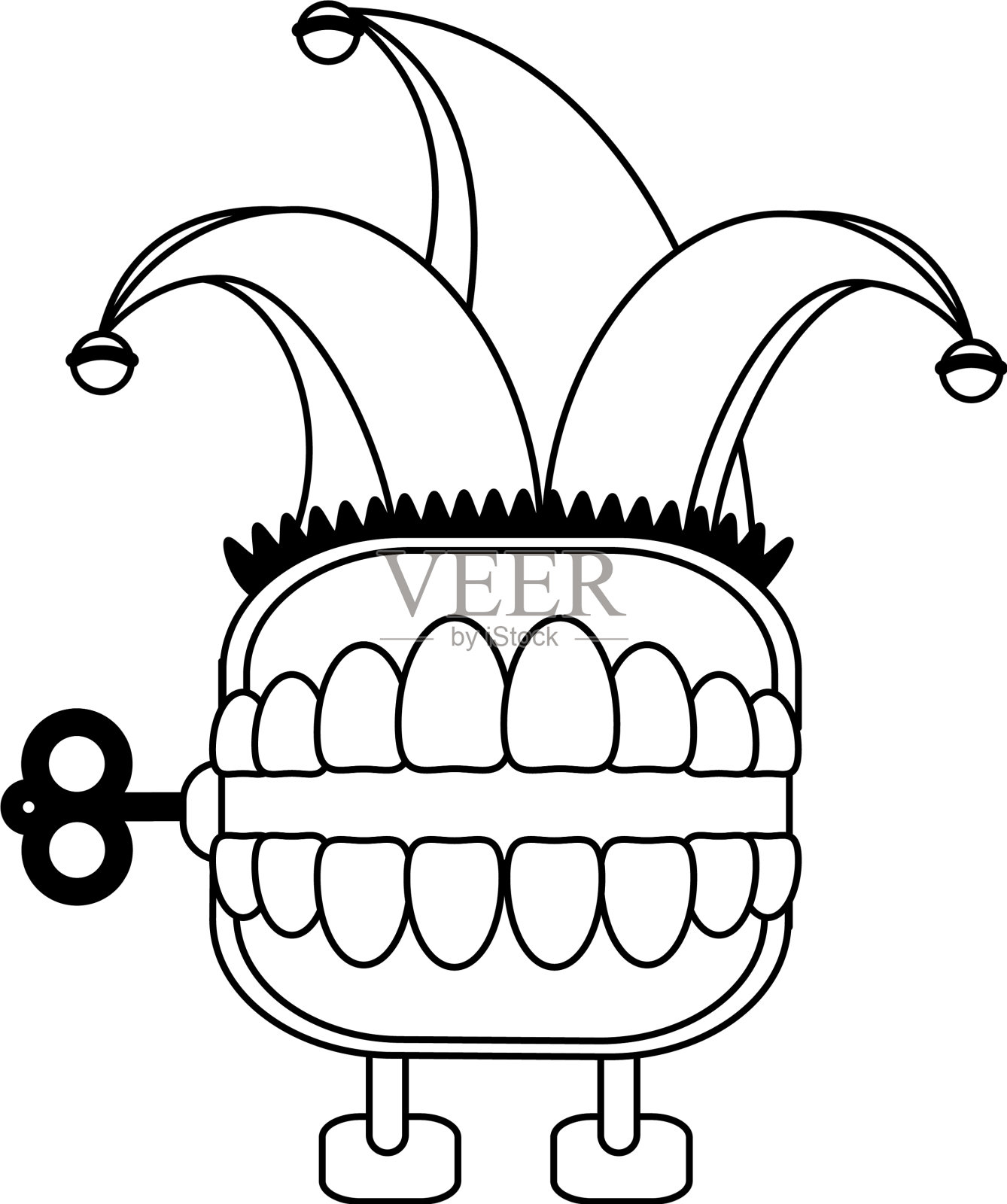 牙盒笑话小丑的帽子在黑色卡通插画图片素材