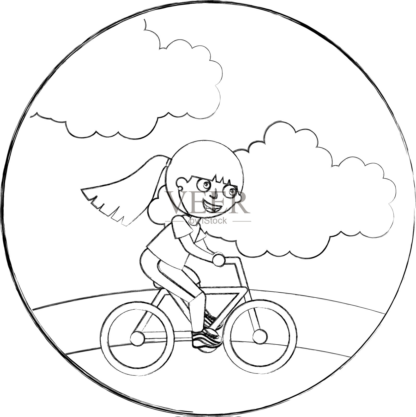 快乐的小女孩骑着自行车设计元素图片