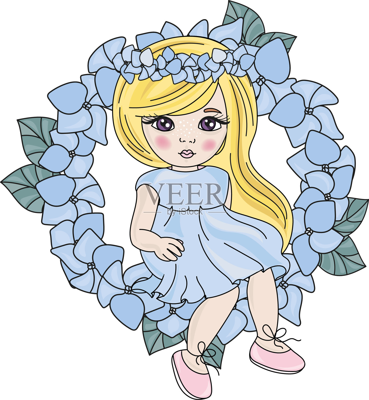 蓝色花环春姑娘节日套装设计元素图片