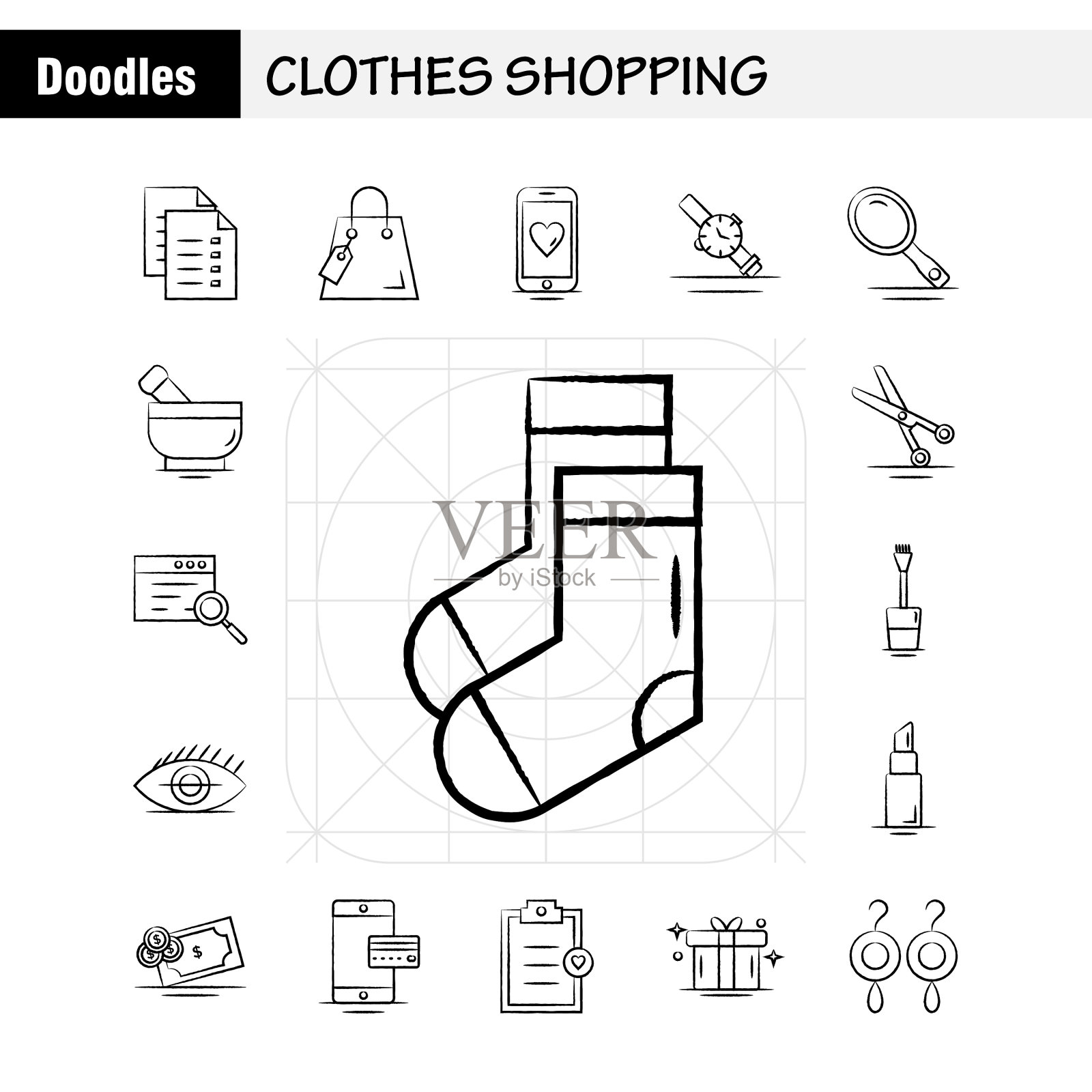 衣服购物手绘图标为网络打印图标素材