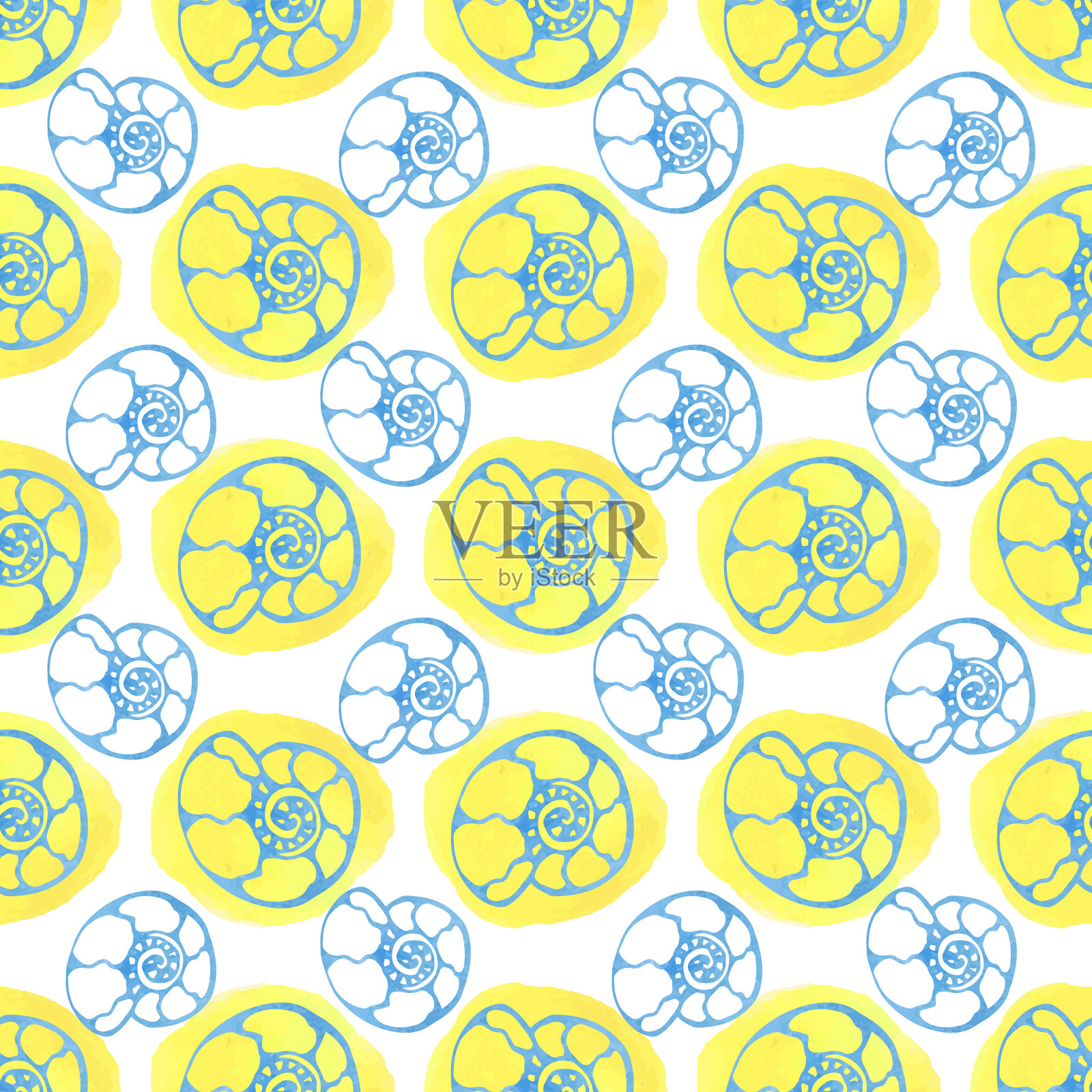 海无缝图案用水彩贝壳插画图片素材