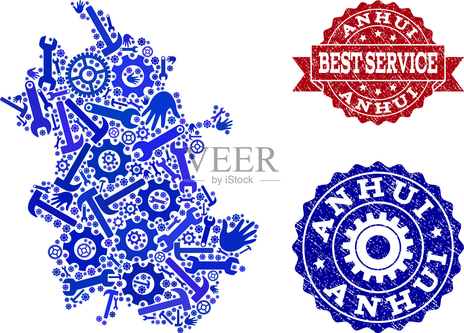 最好服务安徽省地图拼贴插画图片素材