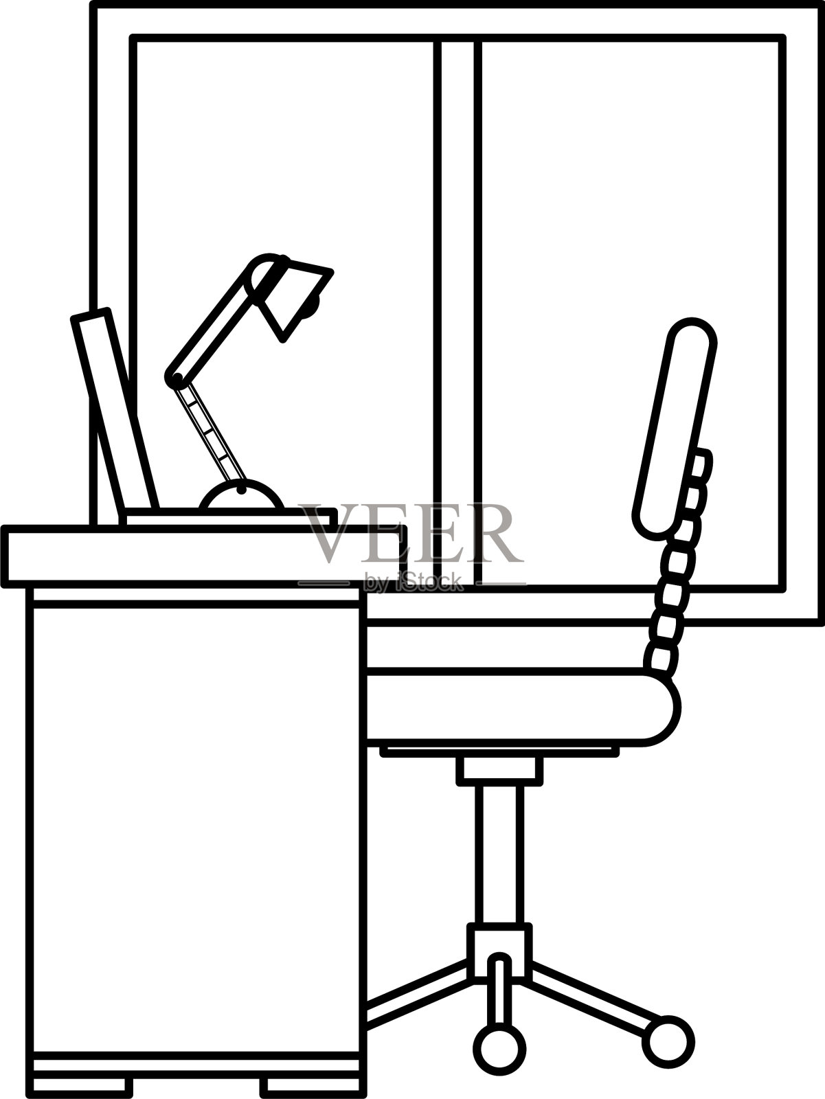 办公室工作场所与书桌和笔记本电脑场景设计元素图片