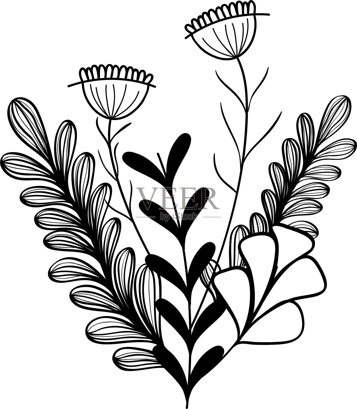 有叶和花的质朴的天然树枝设计元素图片