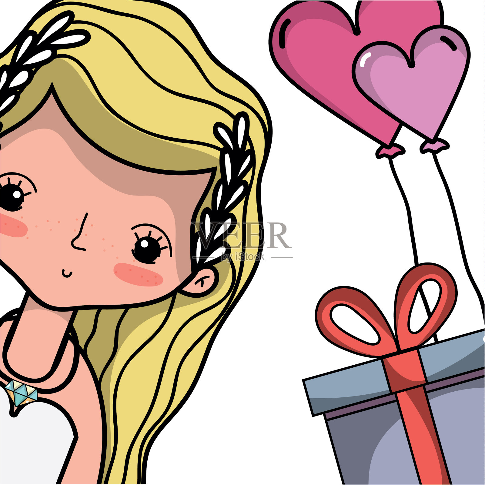 婚纱和发型设计的新娘爱人插画图片素材