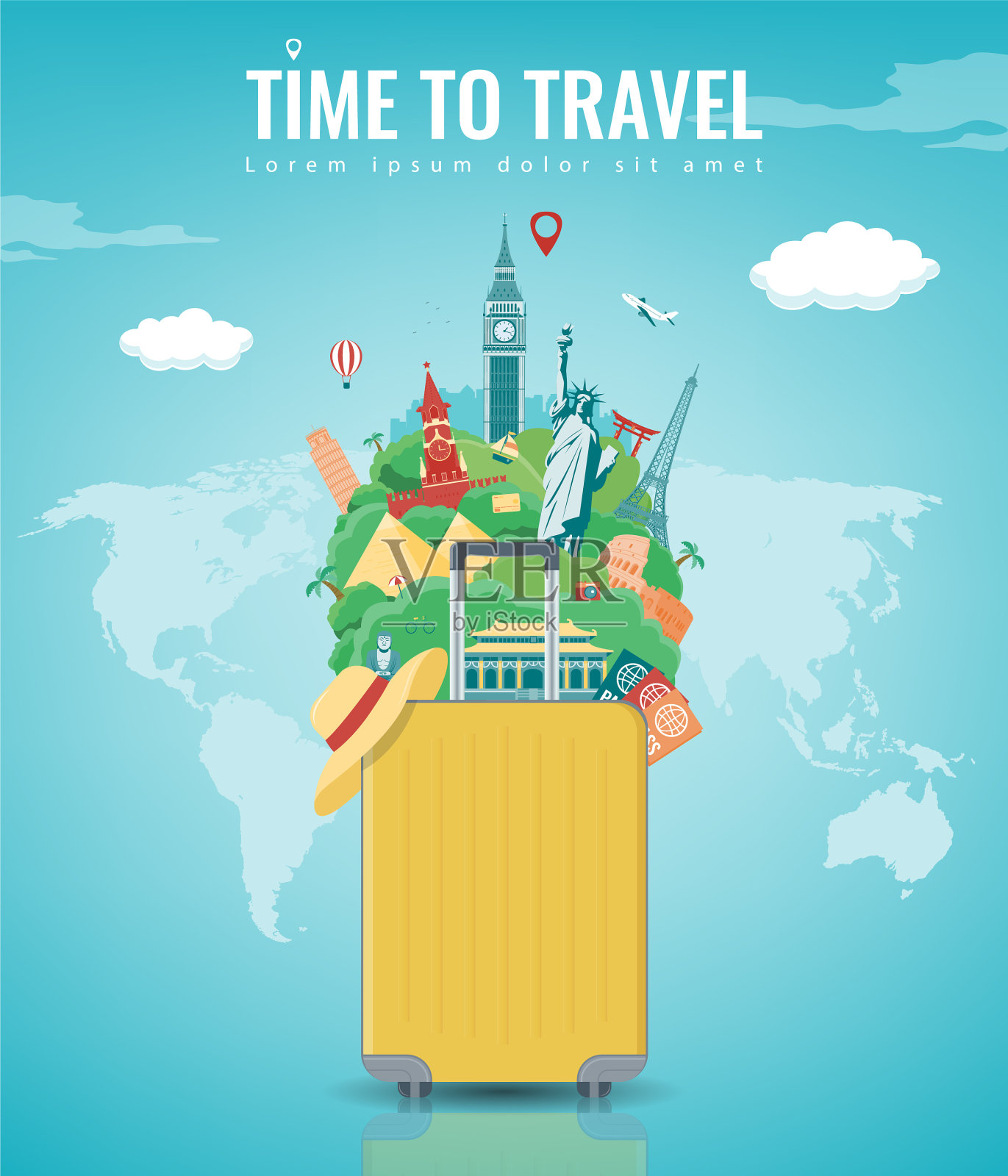 旅游作文与著名的世界地标设计模板素材