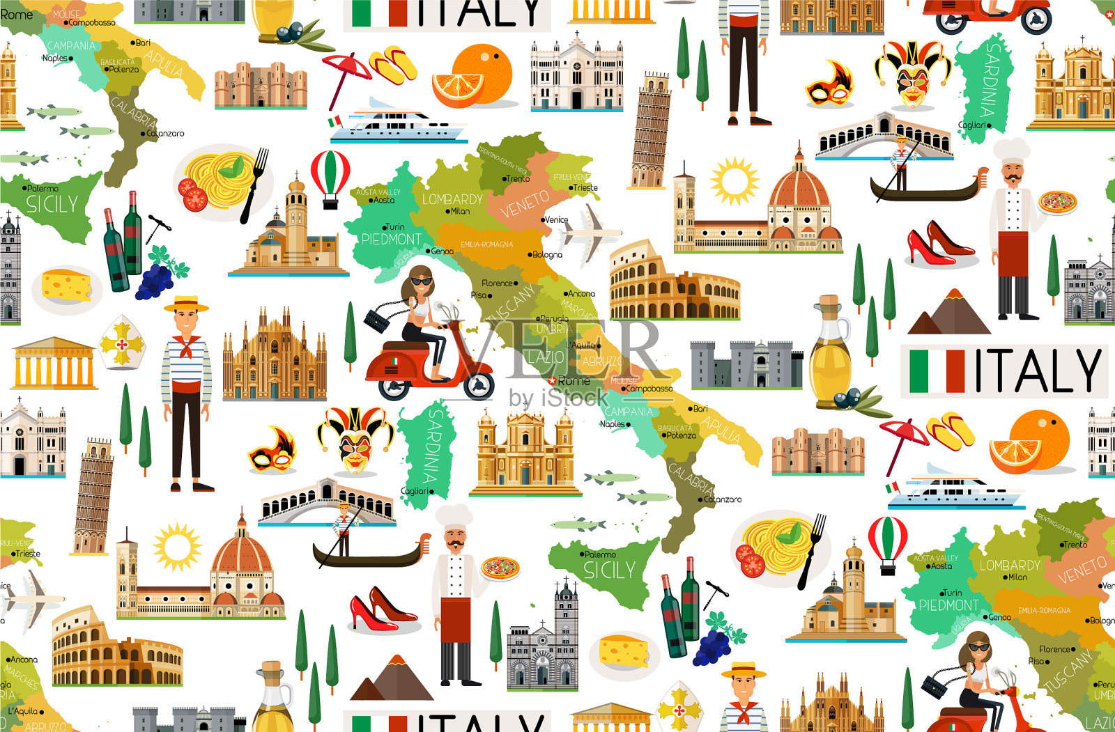 意大利的旅游模式插画图片素材