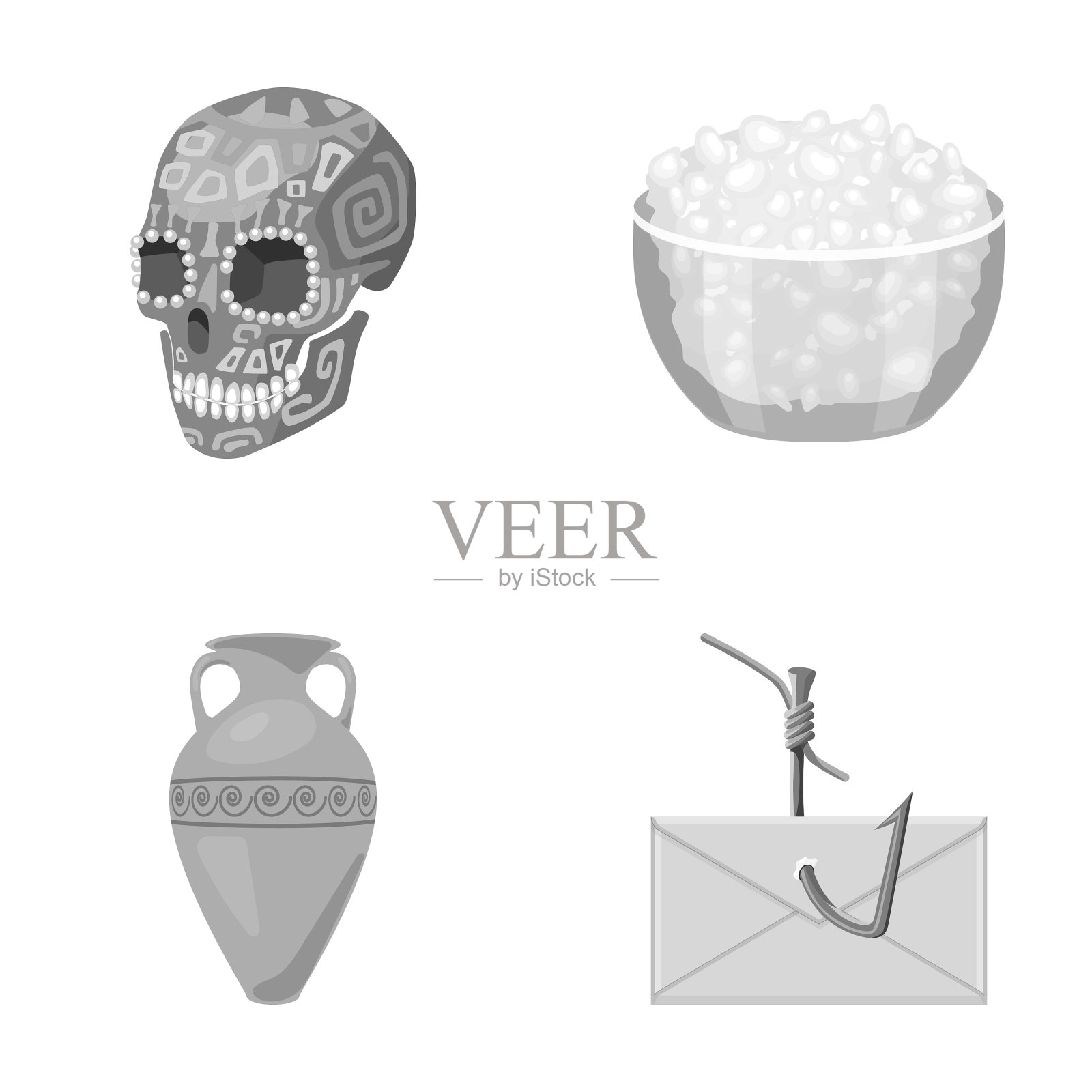 骷髅碗的白软干酪和其他单色插画图片素材