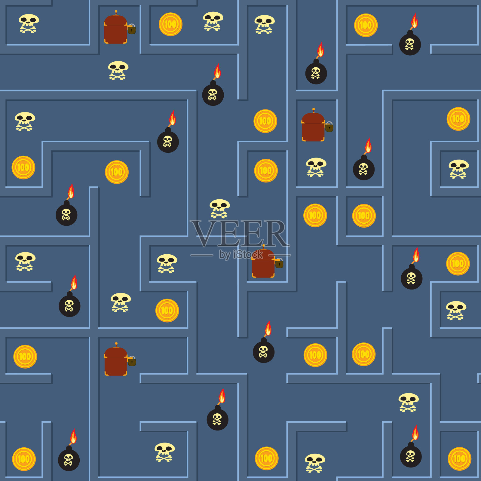 一个充满珍宝和陷阱的无法逾越的迷宫插画图片素材