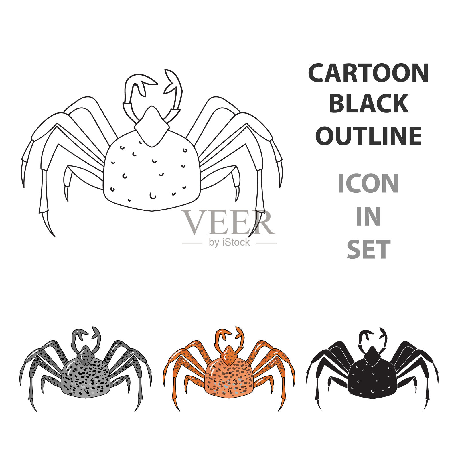 帝王蟹图标在卡通风格孤立在白色插画图片素材