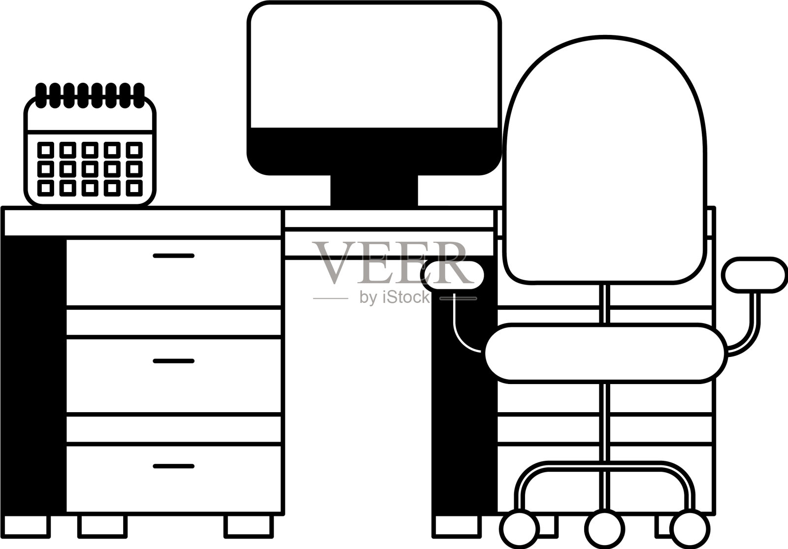 办公室有办公桌和椅子的工作场所设计元素图片