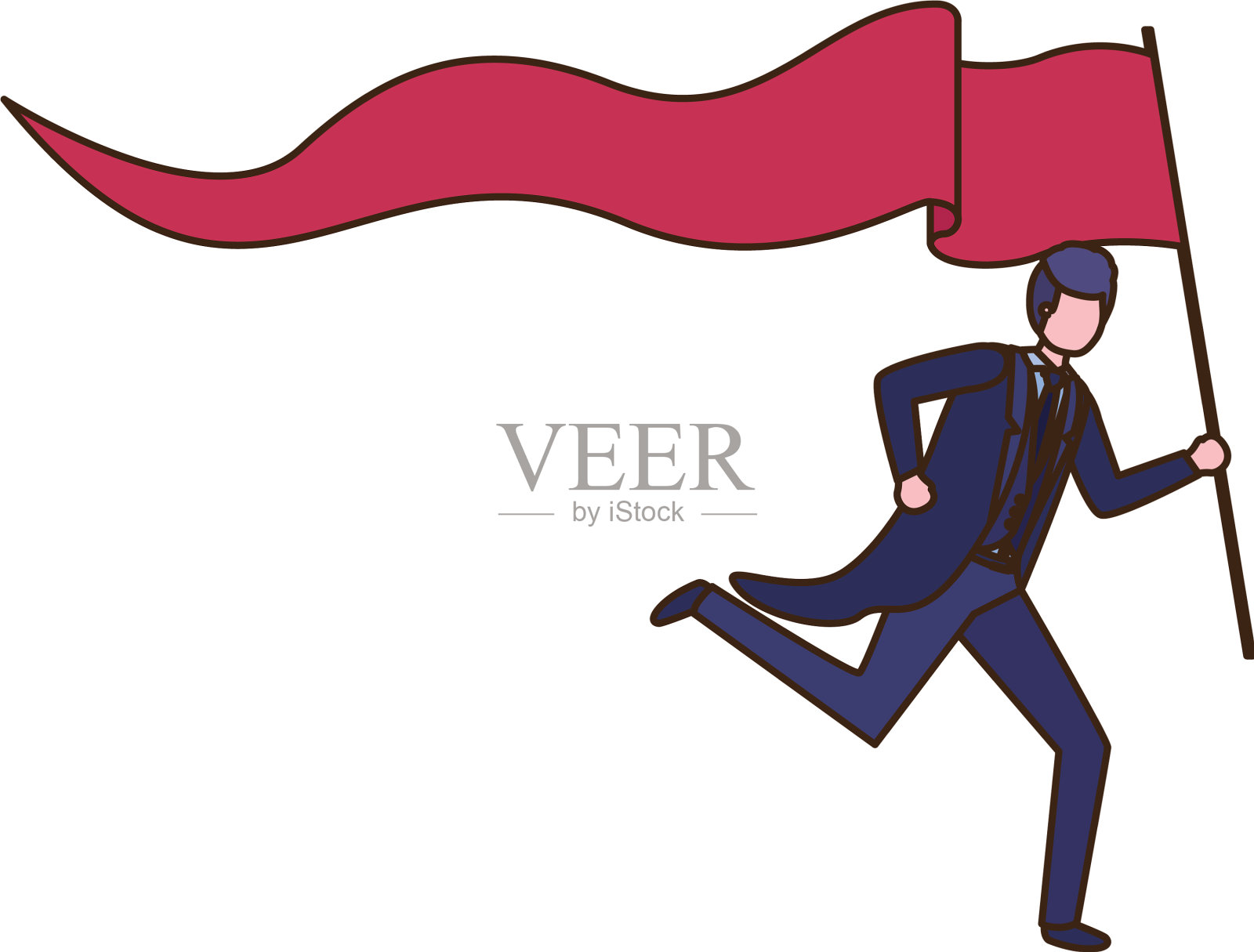 商人运行与旗帜化身的角色插画图片素材
