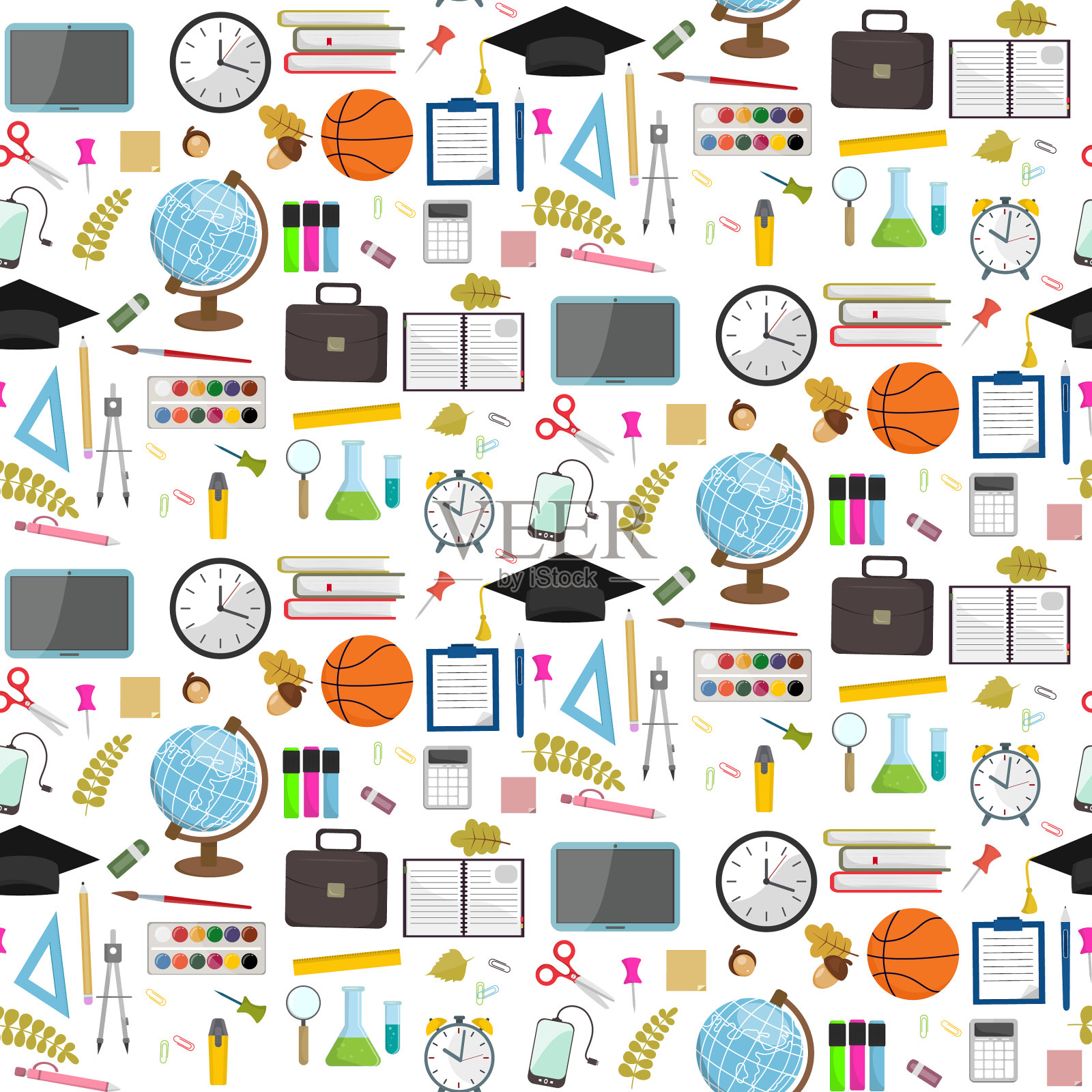 无缝学校模式上的白色背景插画图片素材