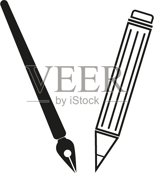 刷子和铅笔标志黑色插画图片素材