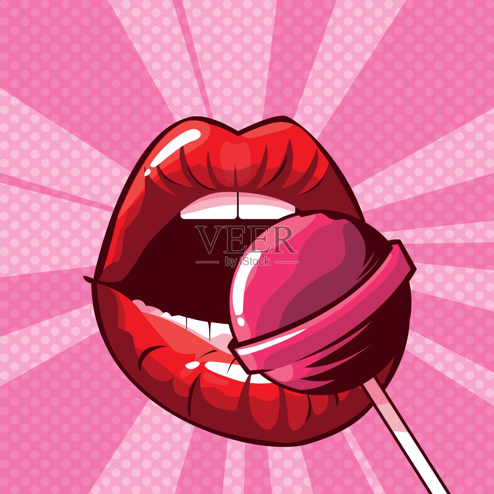 性感女人的嘴唇与糖果波普艺术风格插画图片素材