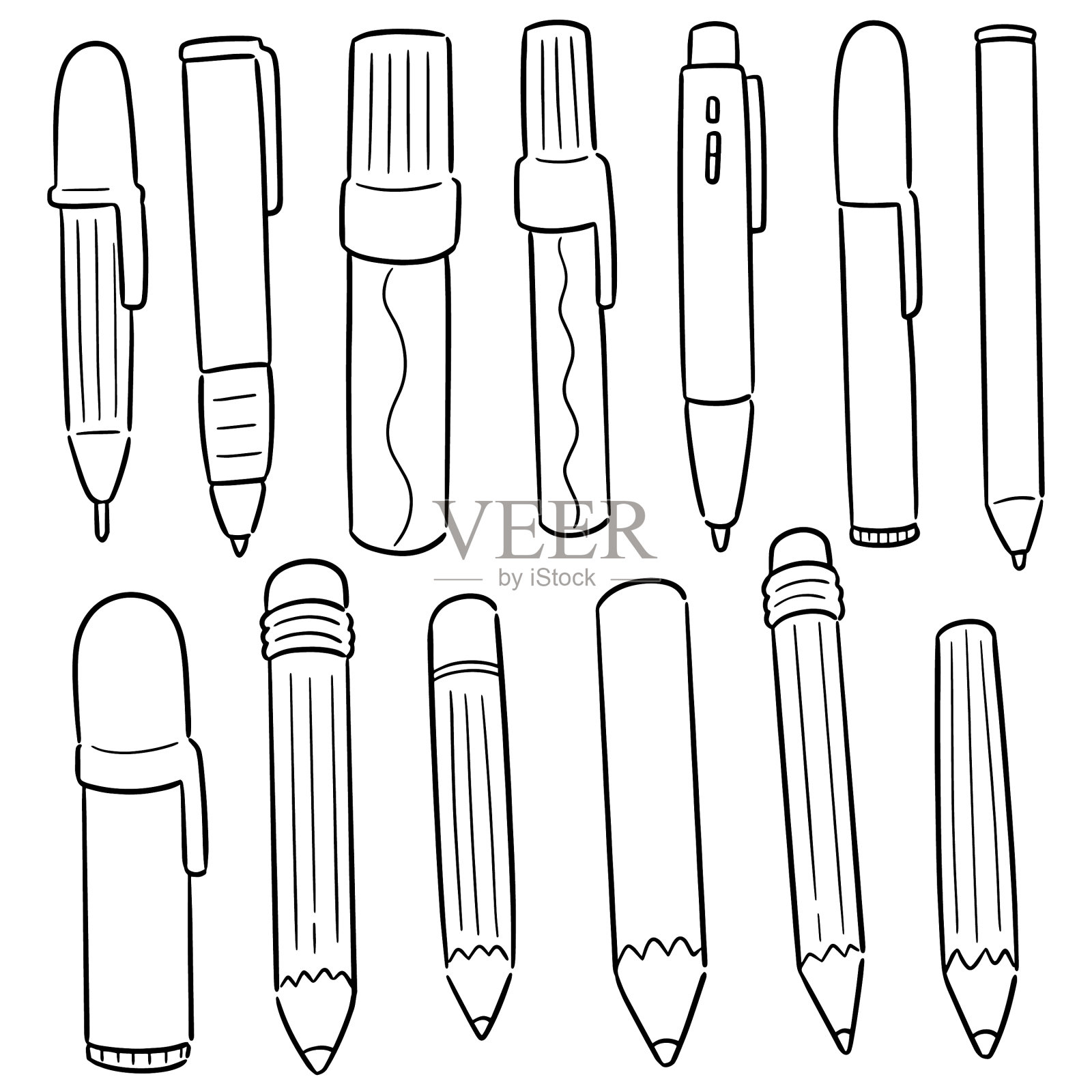 一套钢笔和铅笔图标素材