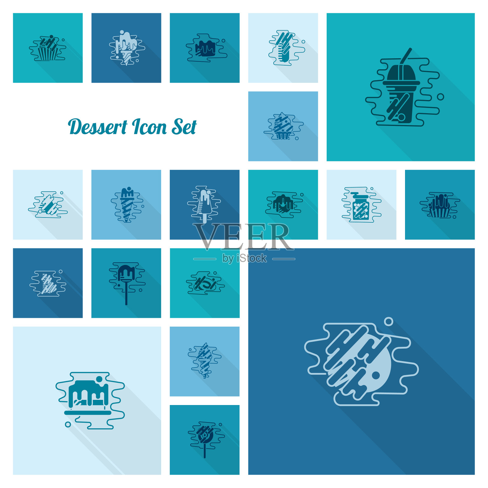 甜点图标设置在现代平面设计风格图标素材