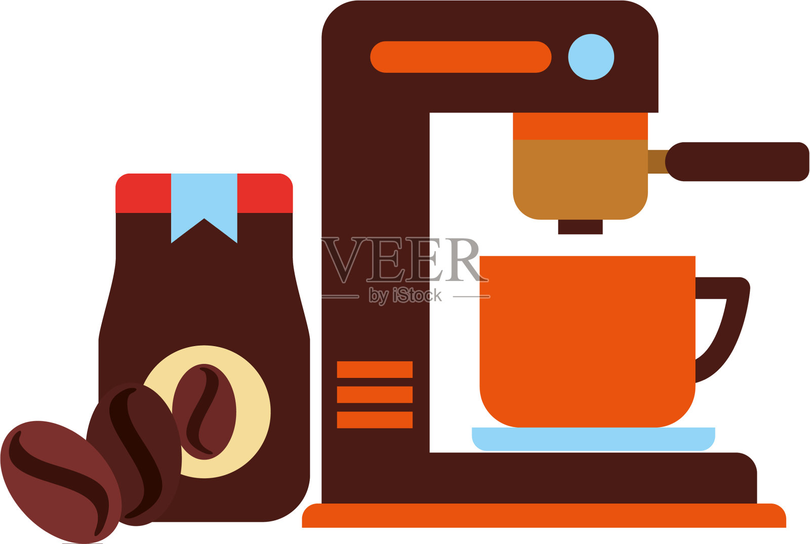 咖啡机，杯子和种子插画图片素材