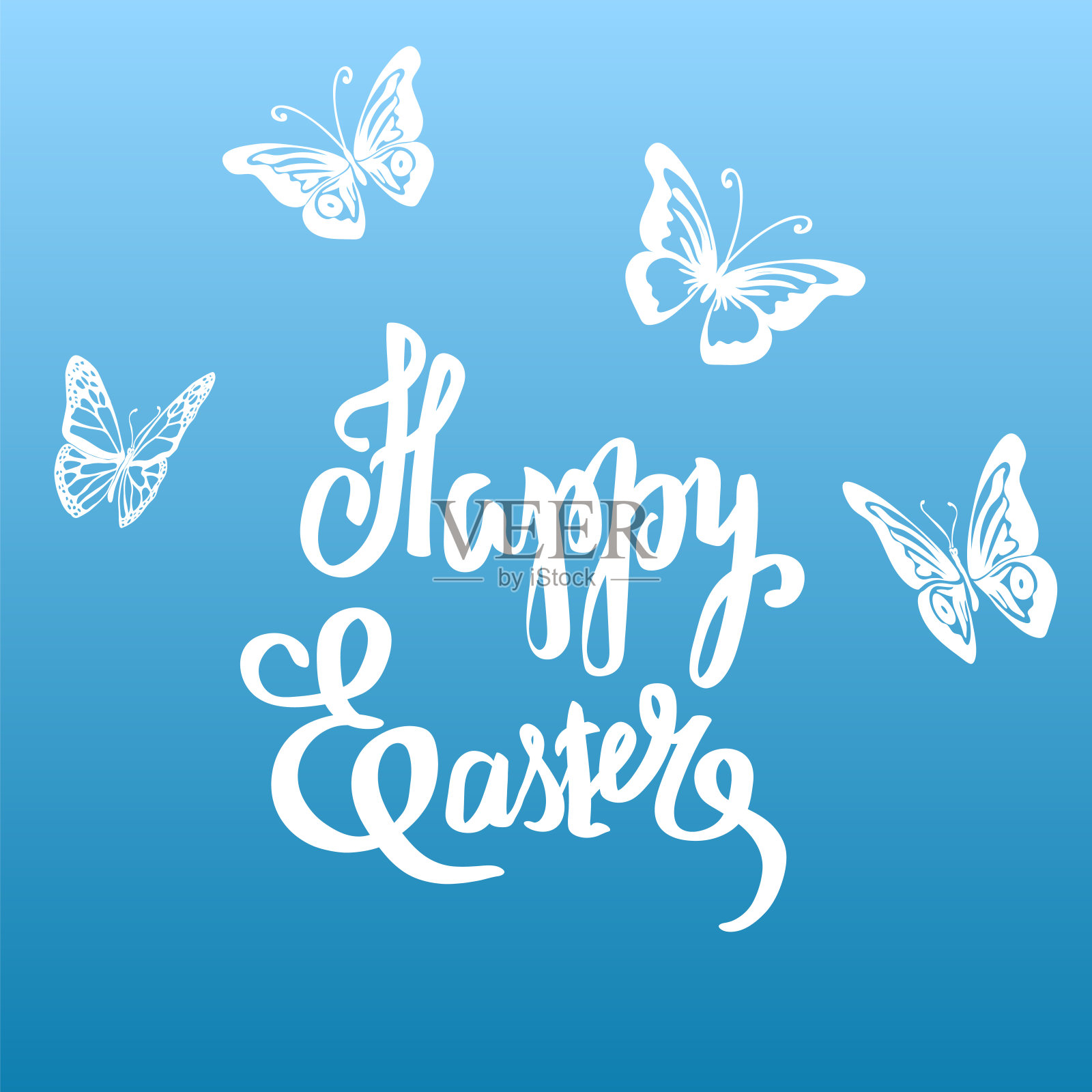 复活节复古贺卡上有蝴蝶和插画图片素材