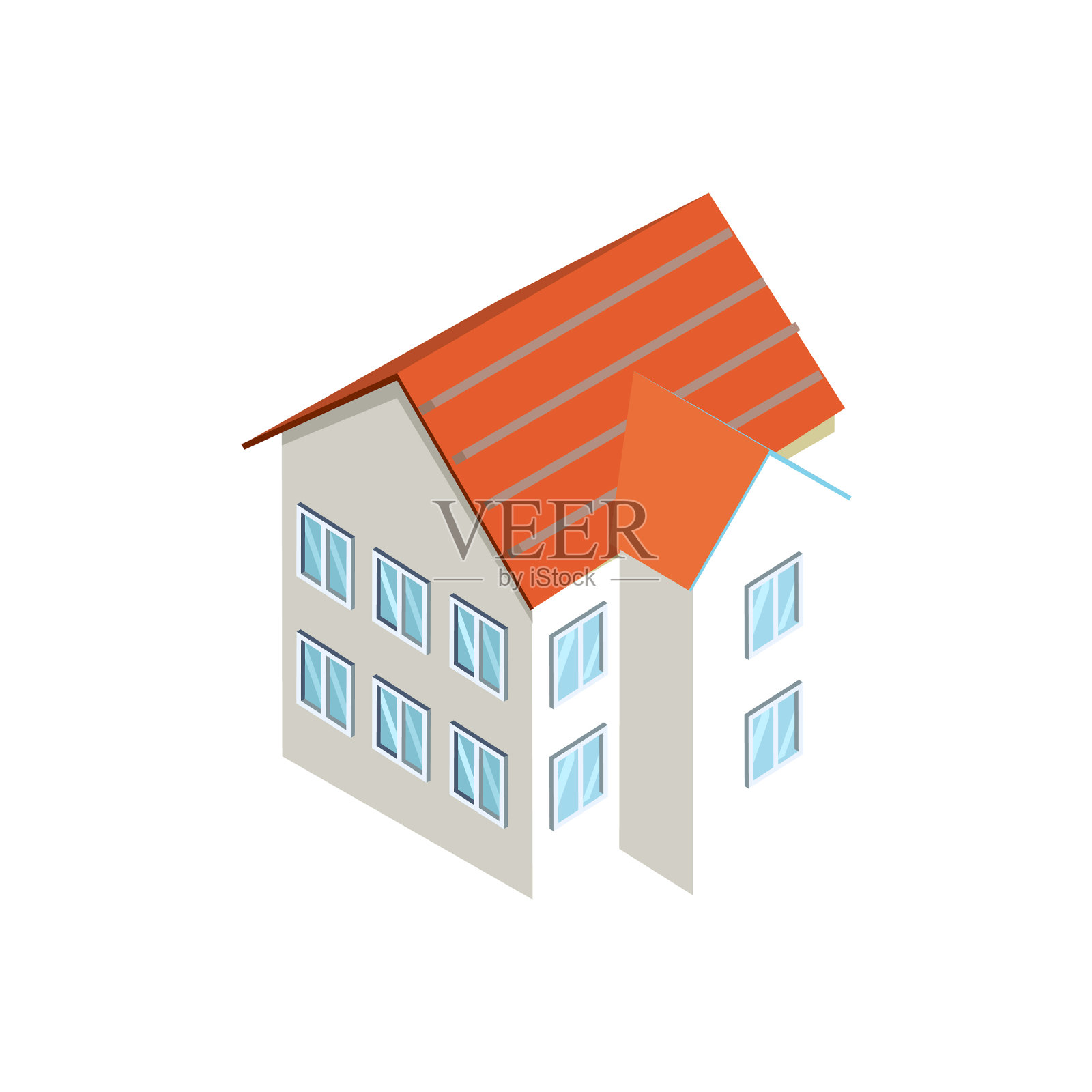 小镇建筑三维等距图标插画图片素材