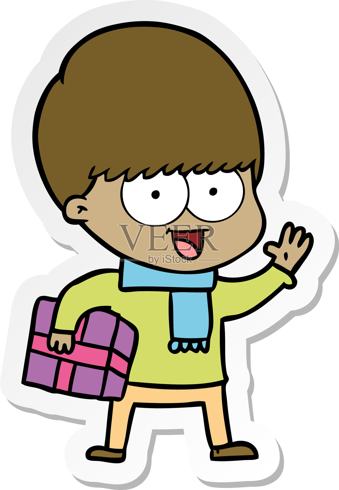 贴纸一个快乐的卡通男孩与礼物设计元素图片