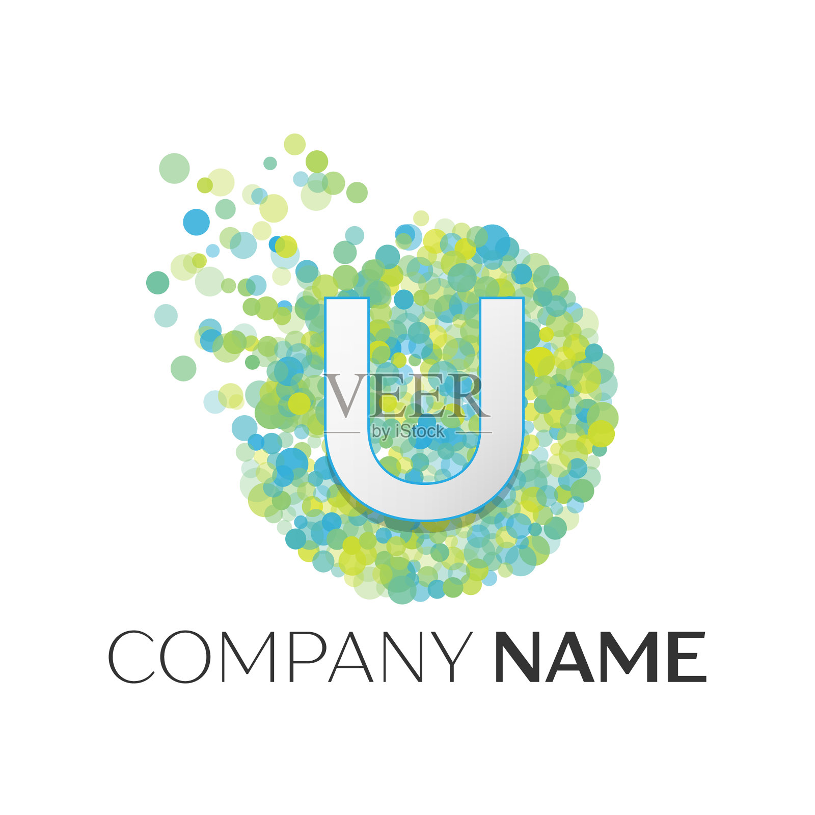 字母u标志蓝色绿色黄色颗粒插画图片素材