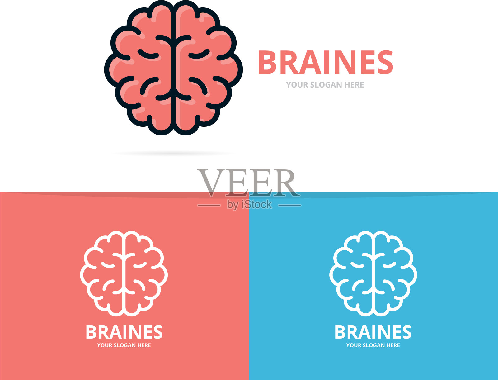 独特的大脑和头脑标志设计模板独特插画图片素材