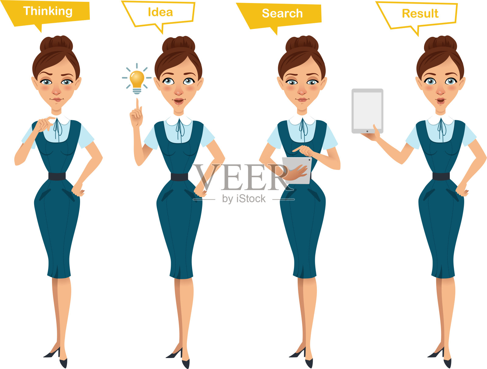 商业女性有四种不同的姿势插画图片素材