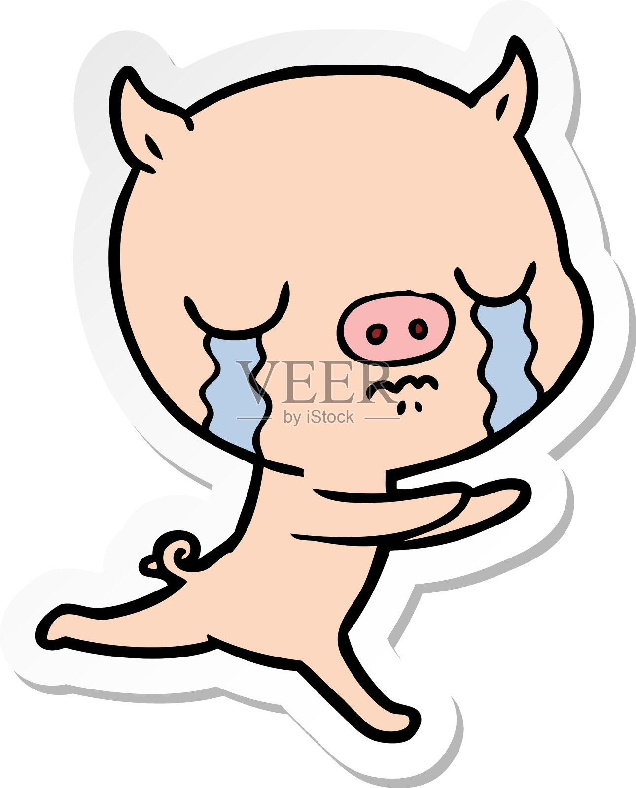 一个卡通猪在哭的贴纸设计元素图片