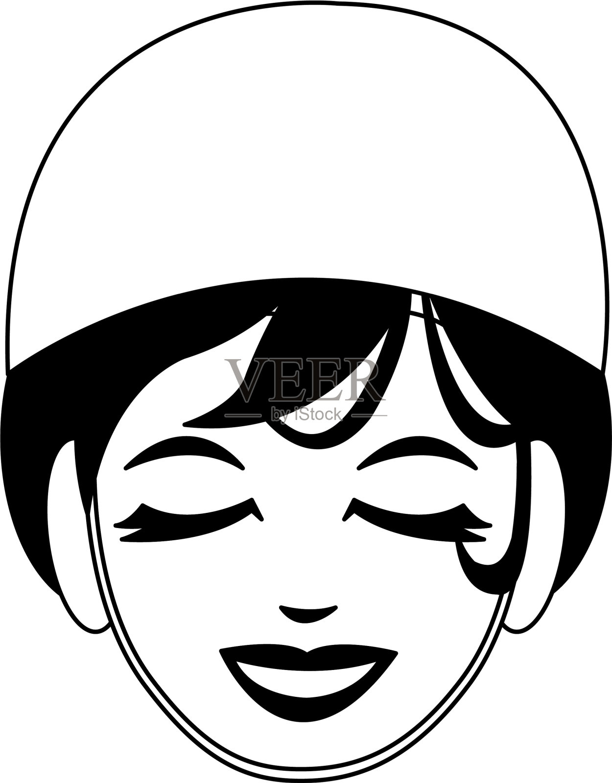 女人的脸与水疗面膜在黑色和白色插画图片素材