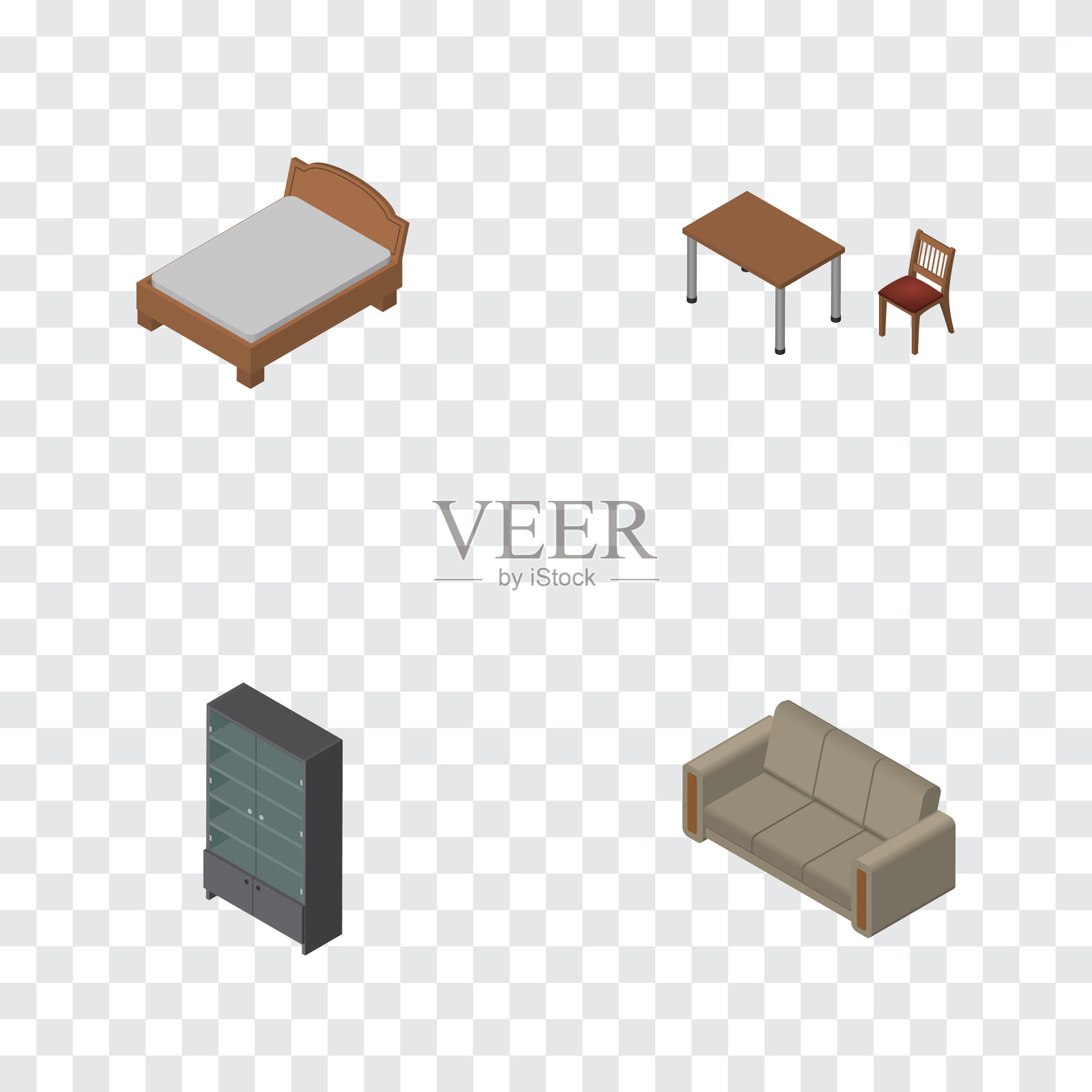 等距家具餐具柜沙发插画图片素材