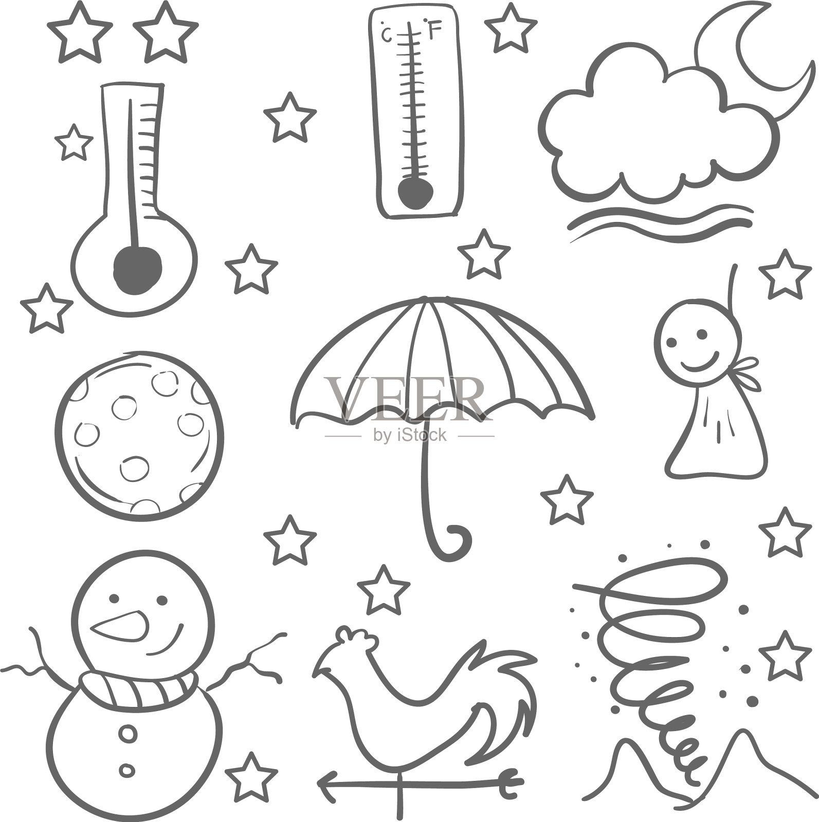 涂鸦的天气设置插画图片素材