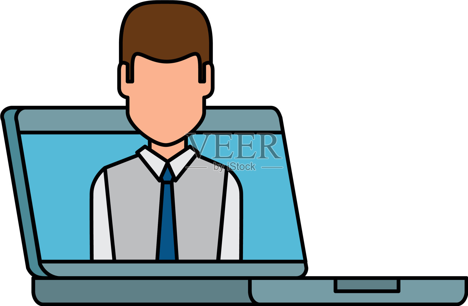 电脑笔记本电脑与商人插画图片素材