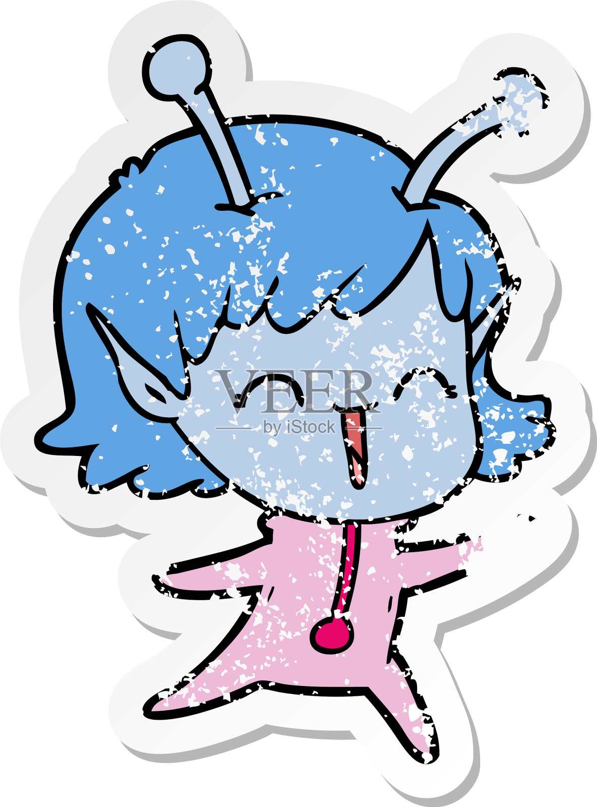 一个卡通外星人女孩的苦恼贴纸设计元素图片