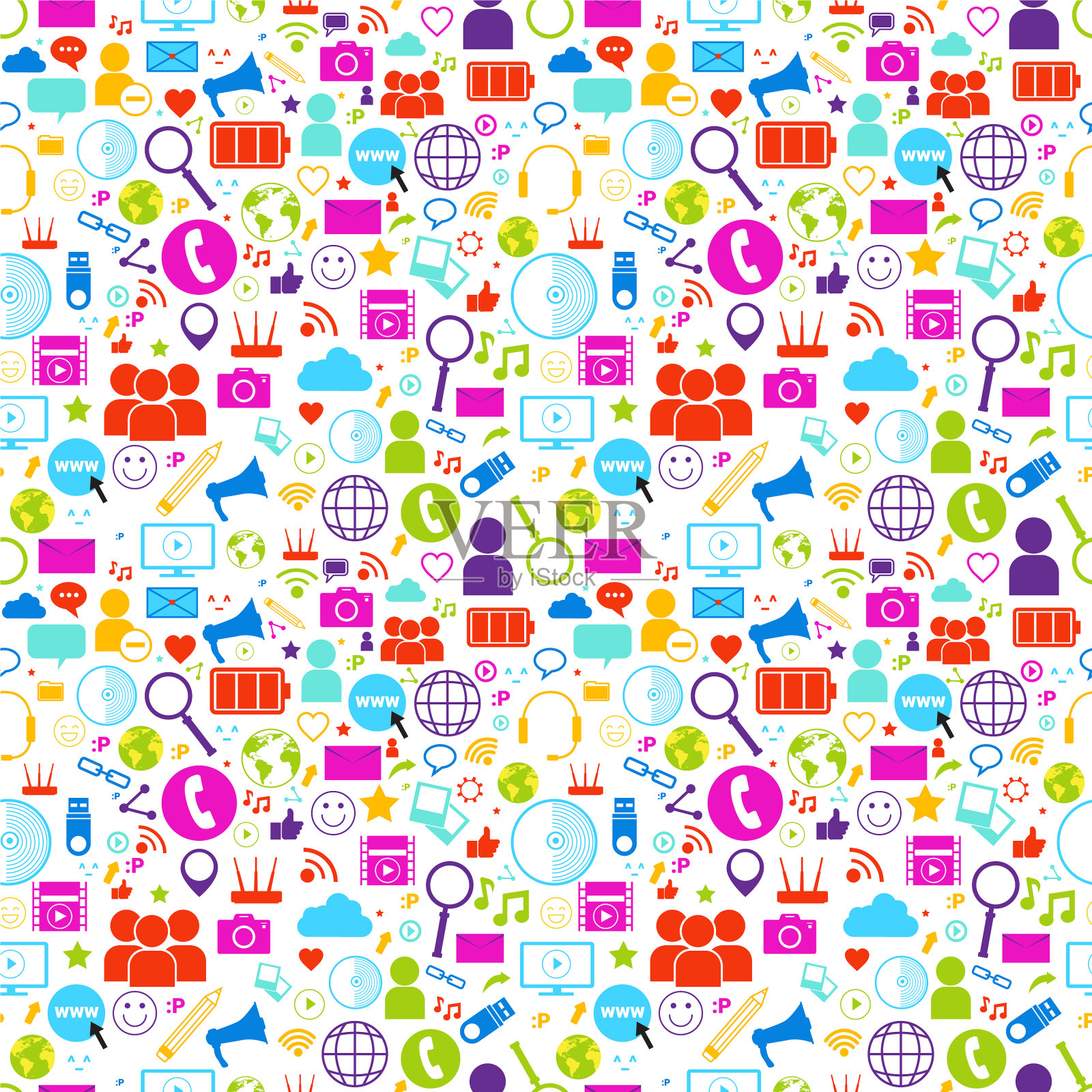 社交媒体图标设置在白色背景网络图标素材