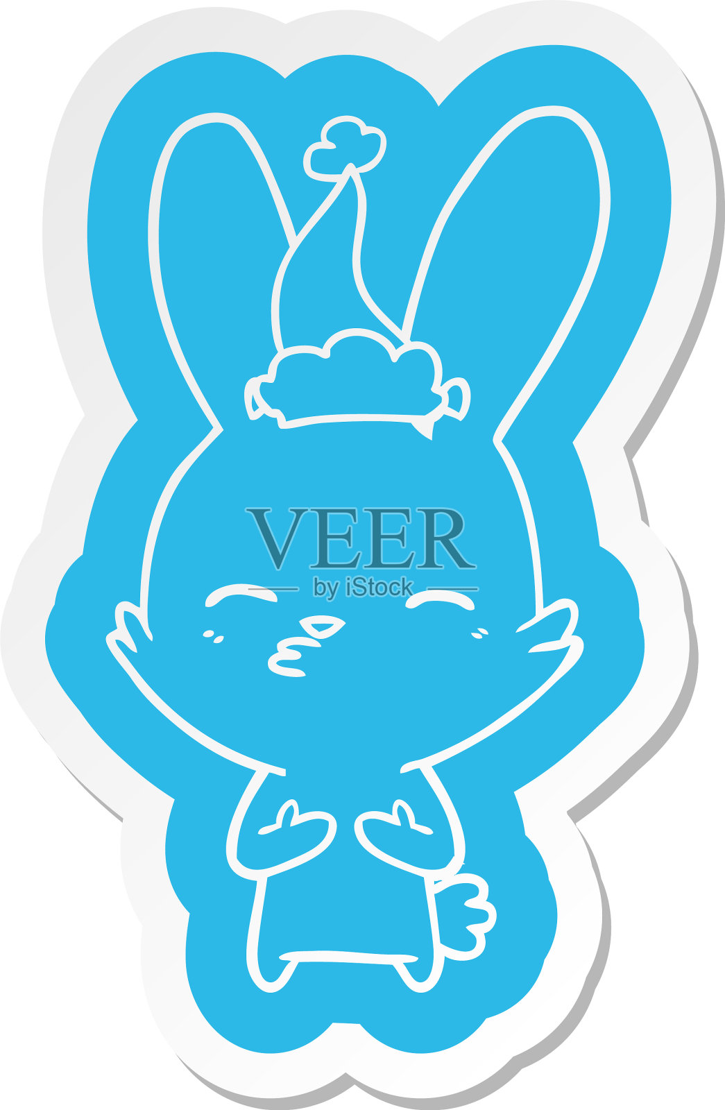 穿着圣诞老人的好奇兔子卡通贴纸设计元素图片