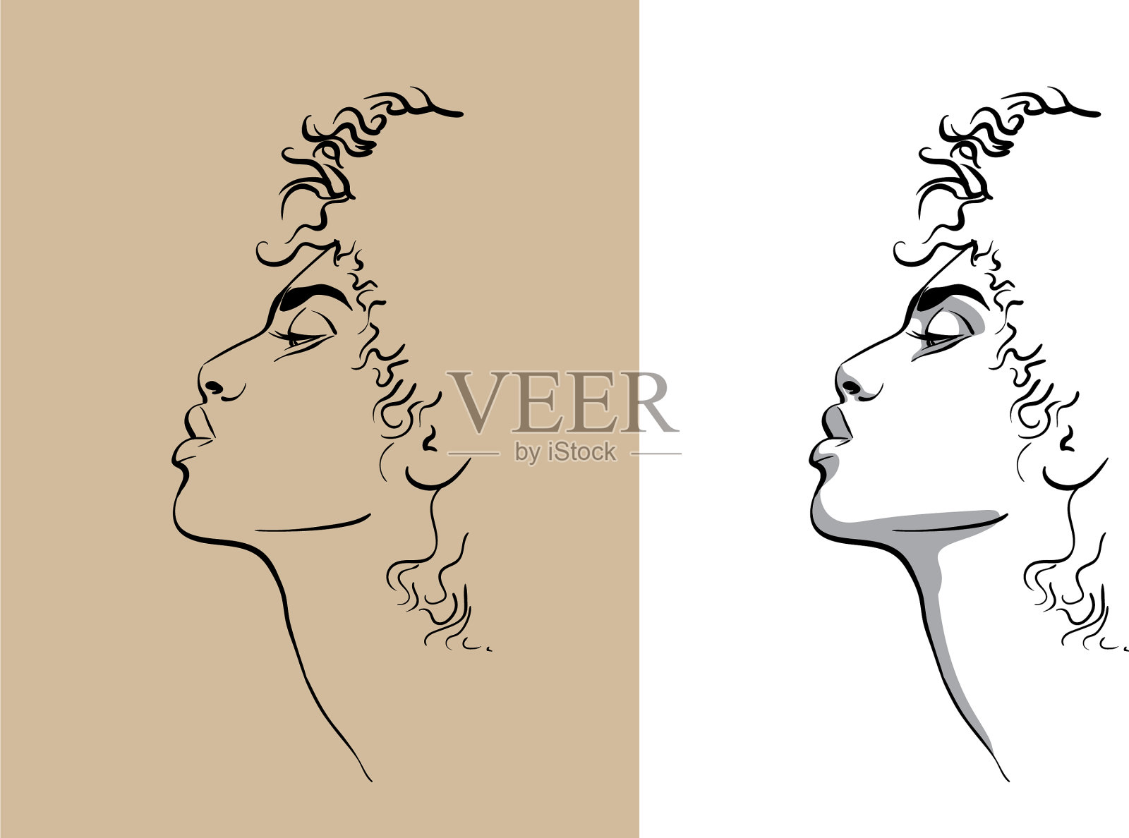 非洲妇女肖像数码素描手插画图片素材