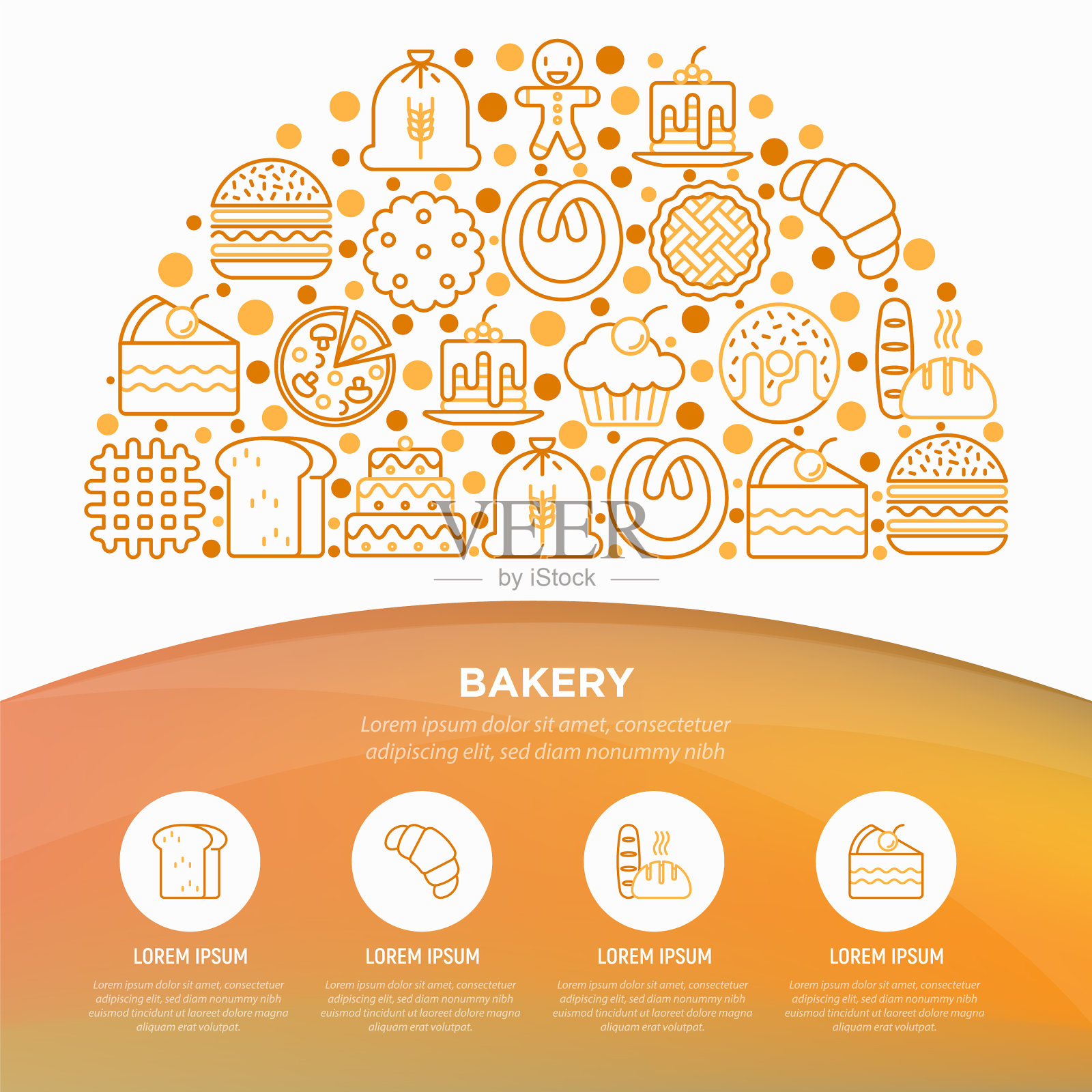 面包店概念在半圆与细线图标插画图片素材