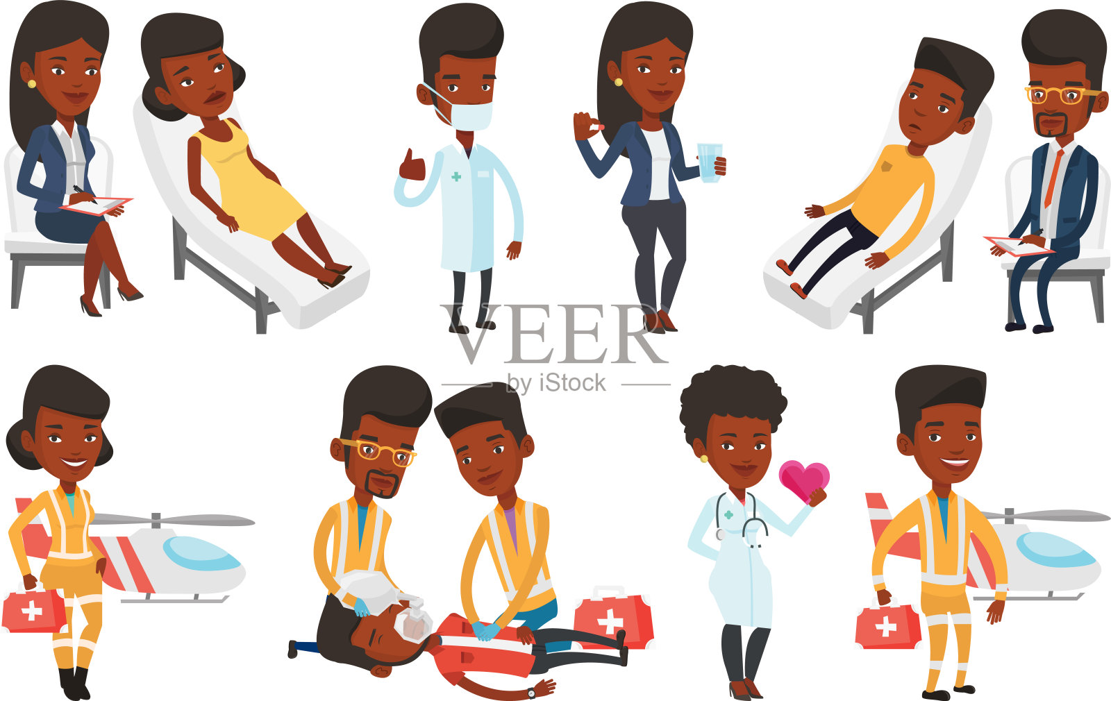 医生角色和病人的集合插画图片素材
