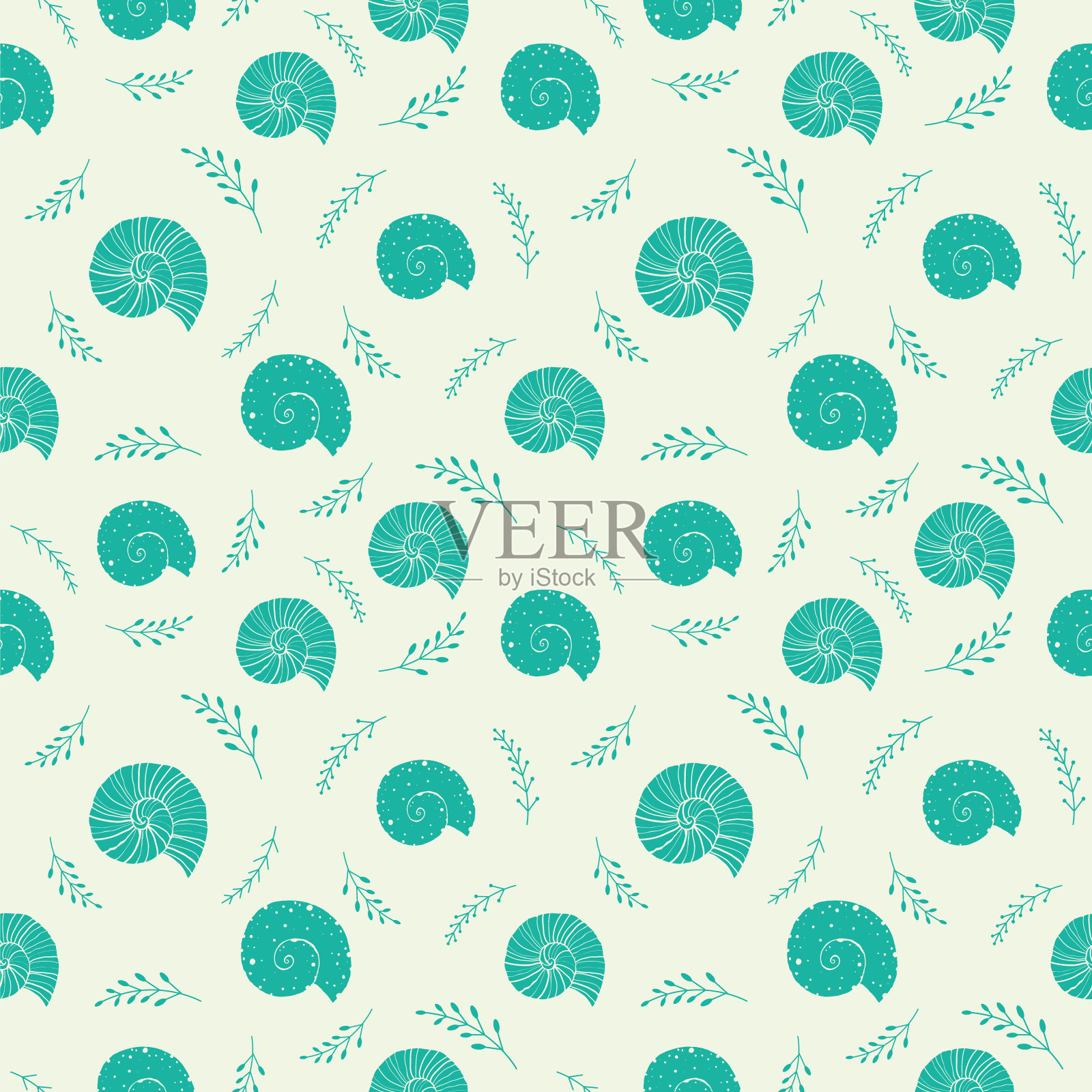 无缝背景与海贝在草图插画图片素材