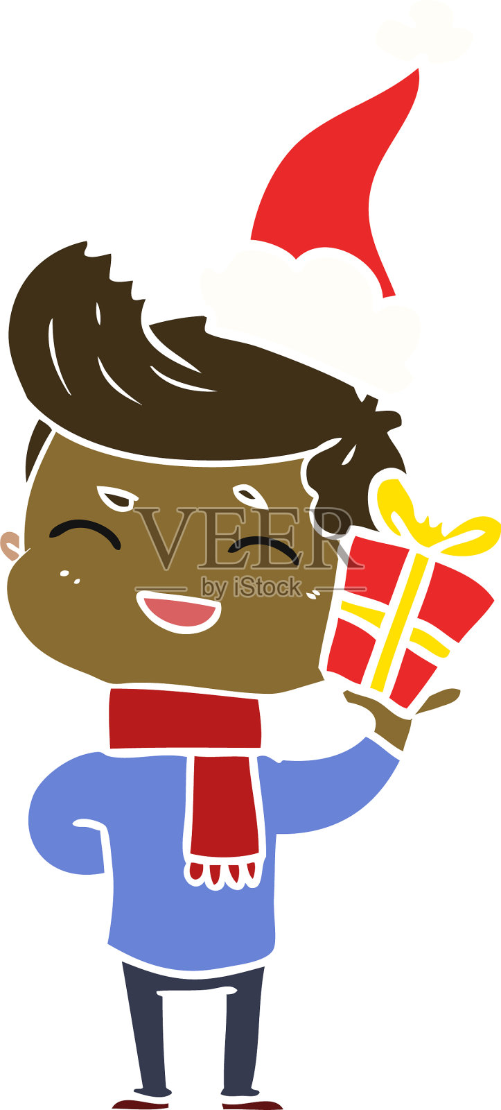 一个带着圣诞老人帽子的男人笑着设计元素图片