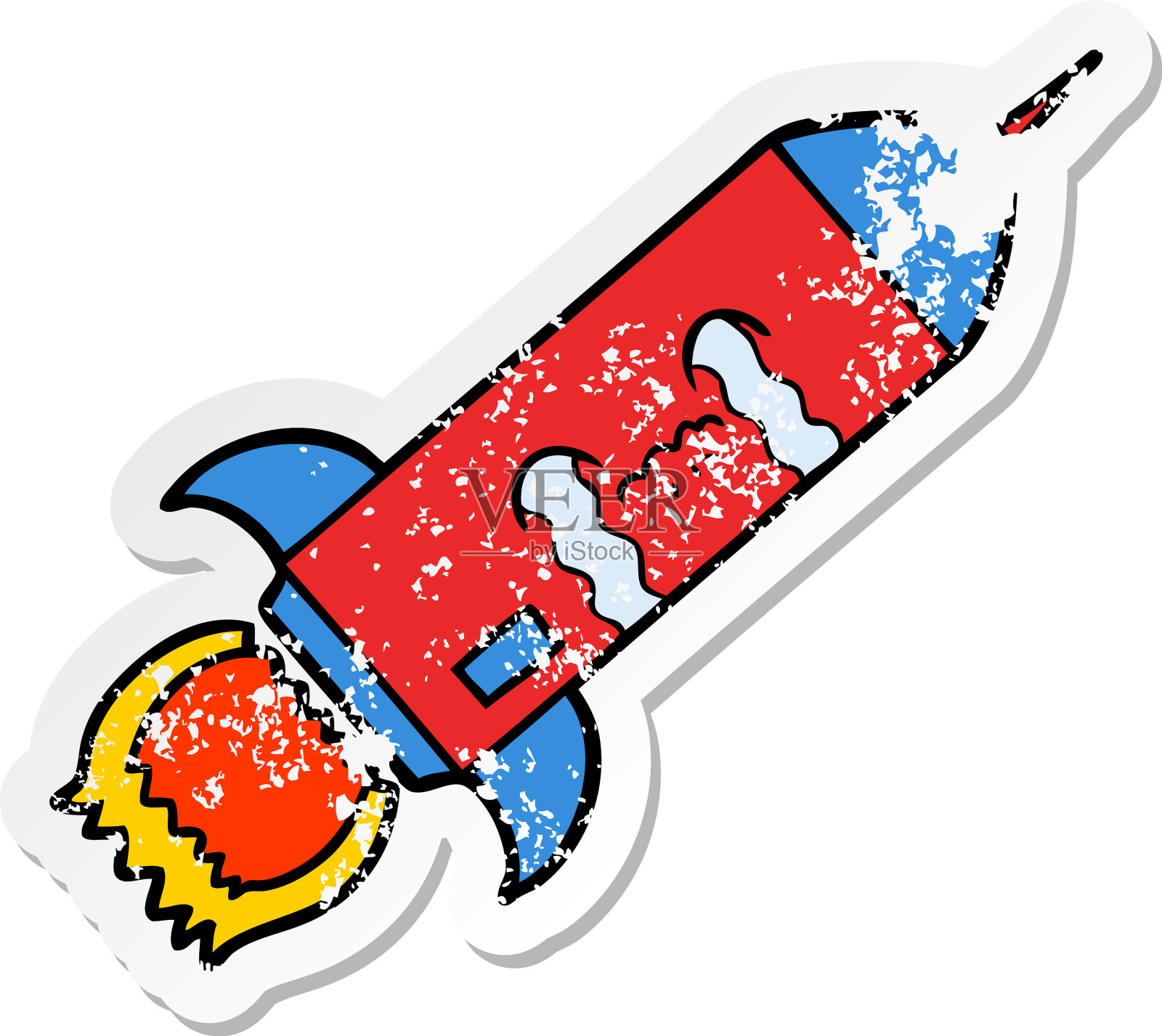 一个卡通哭泣火箭的苦恼贴纸设计元素图片