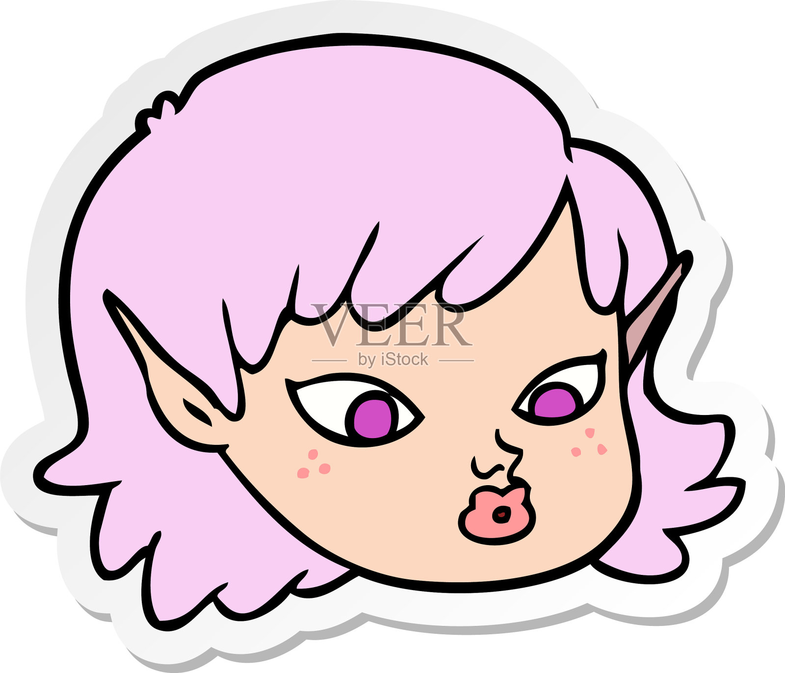 一个卡通精灵女孩的贴纸设计元素图片