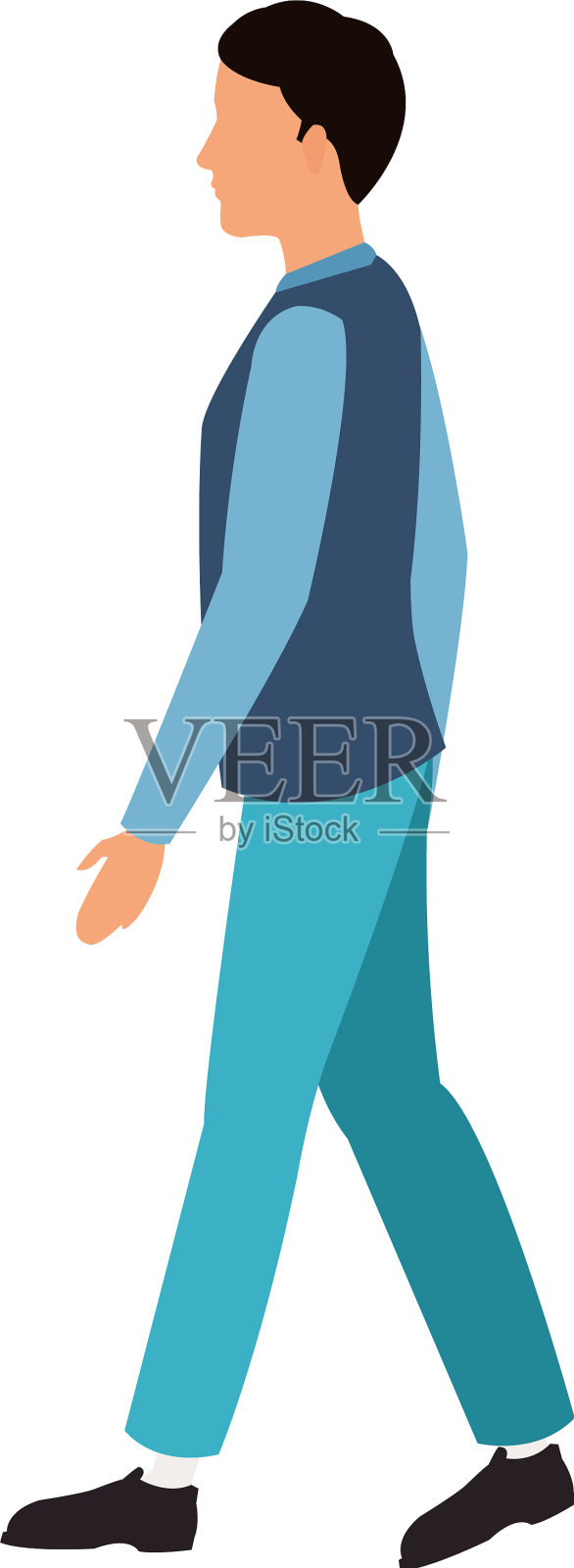 品性人行走蓝衣插画图片素材