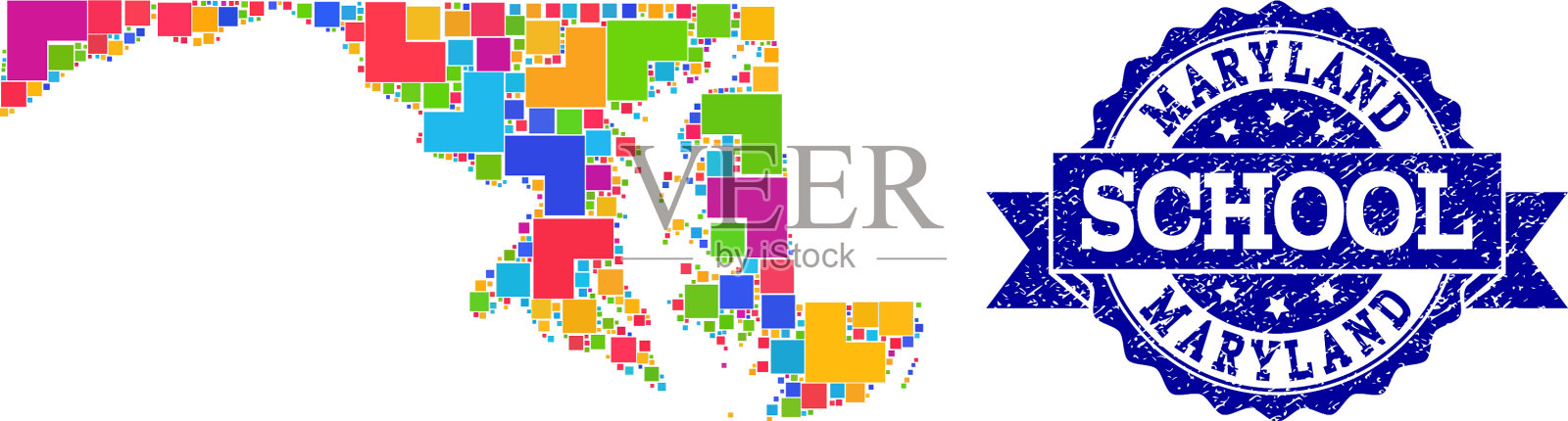 马里兰州和危难学校的马赛克地图插画图片素材