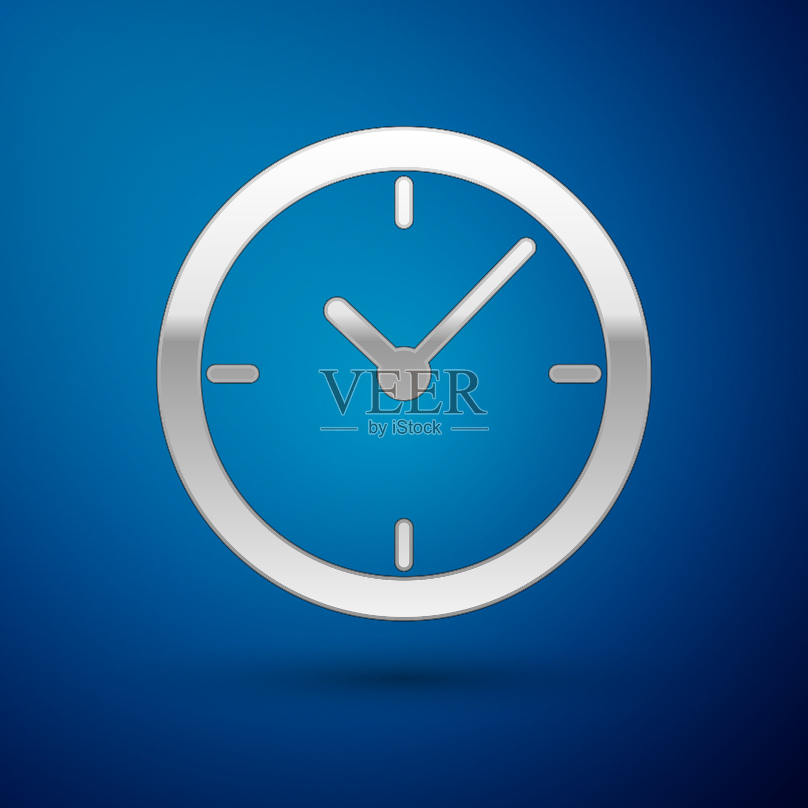 银色时钟图标孤立在蓝色背景插画图片素材