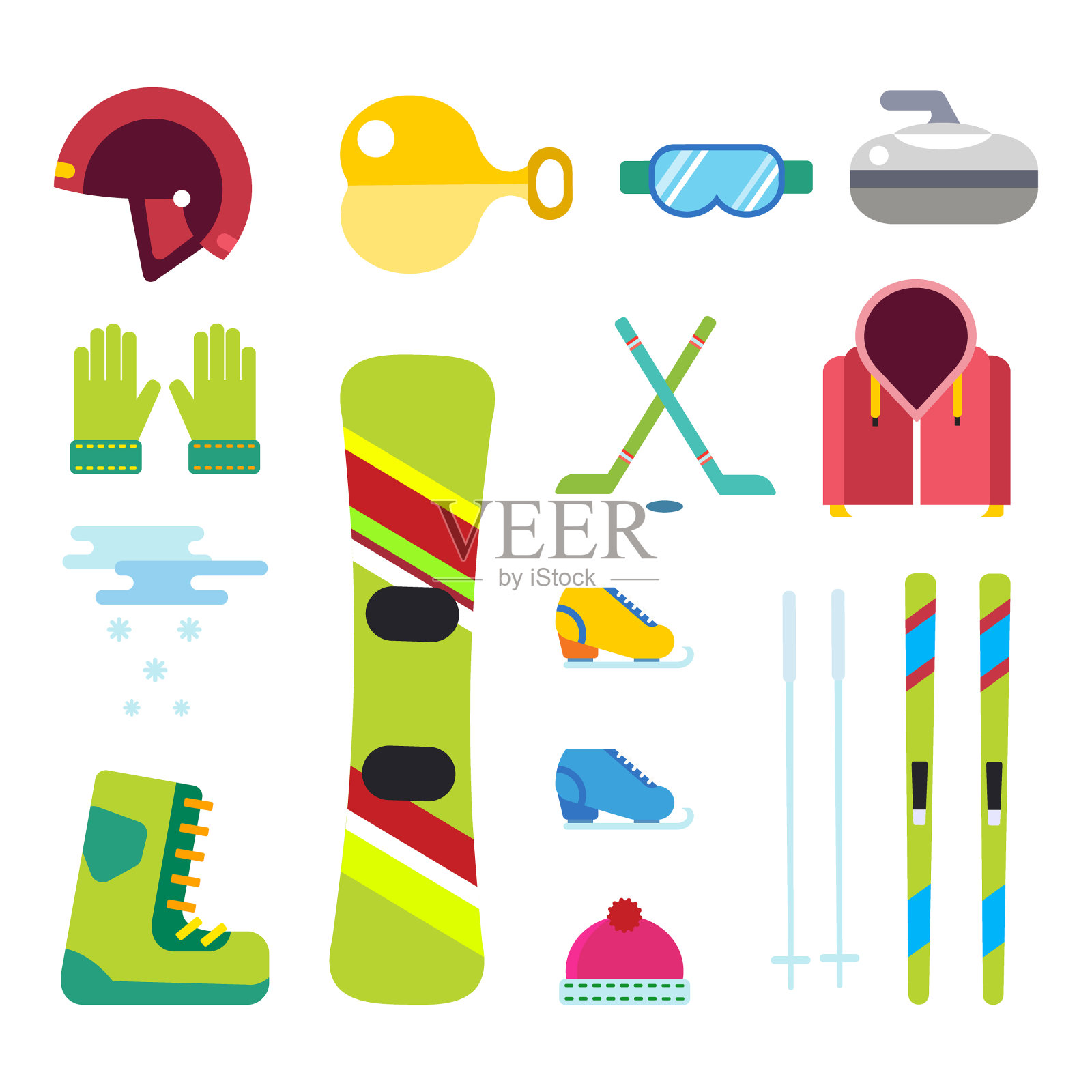 冬季运动图标设置滑雪单板图标素材