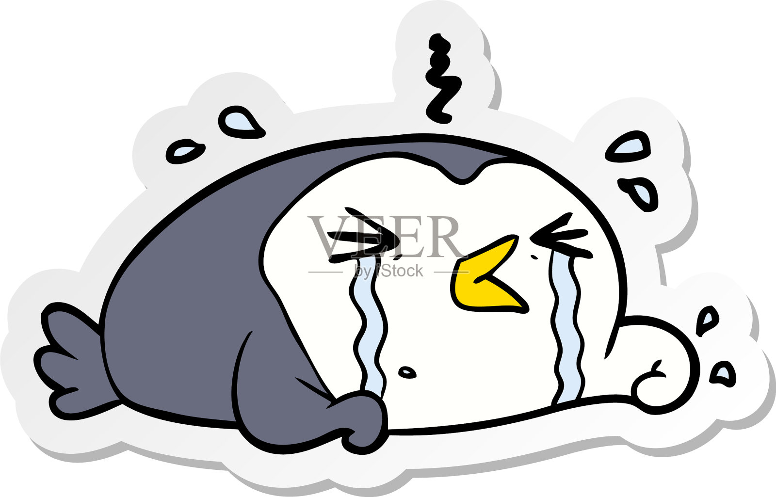 卡通哭泣企鹅贴纸设计元素图片