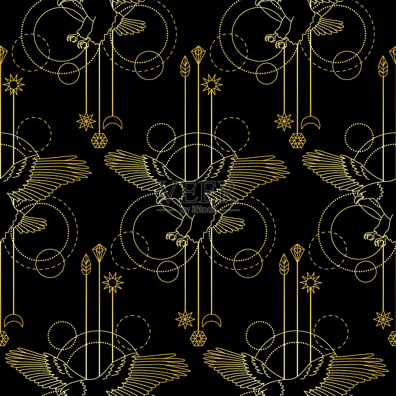 金秃鹰无缝图案插画图片素材